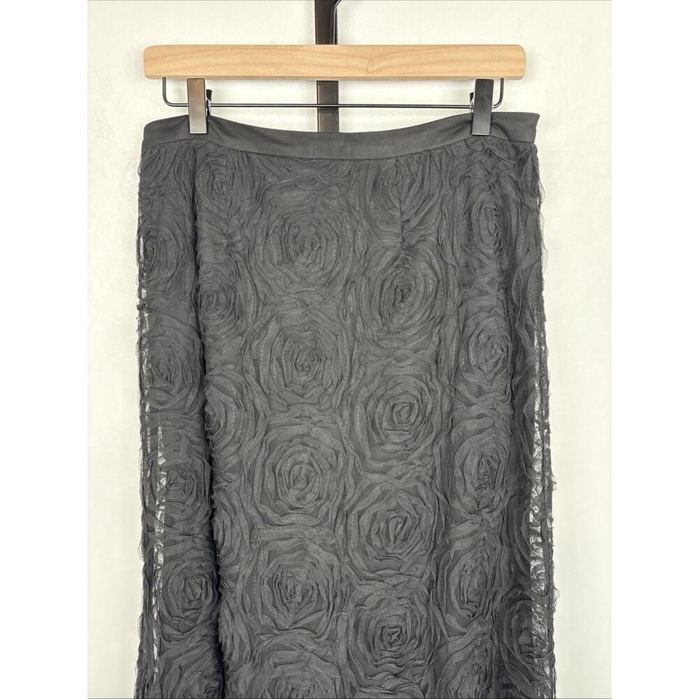 Adrianna Papell Black Mesh Floral Maxi Skirt Women's 10 Whimsigoth Witchy Gothic - Picture 2 of 10